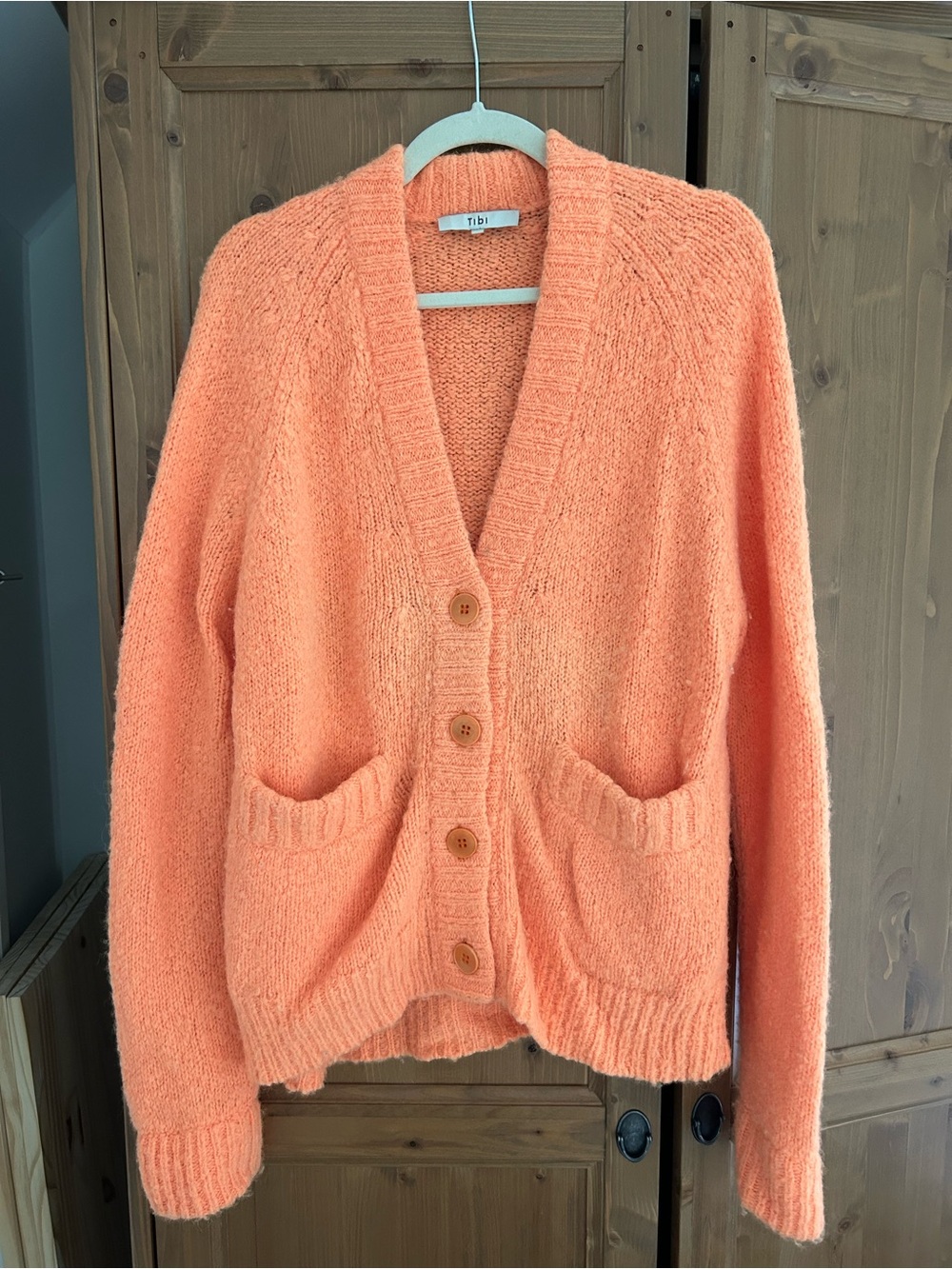 Tibi Peach-Orange Button Cardigan